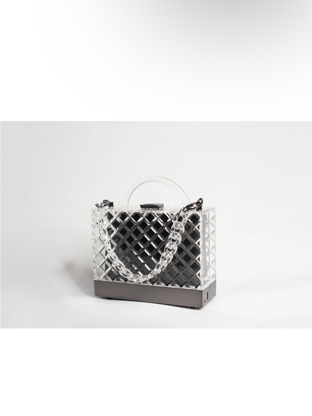 Clear Acrylic Quilted Crossbody Bag with Black Insert